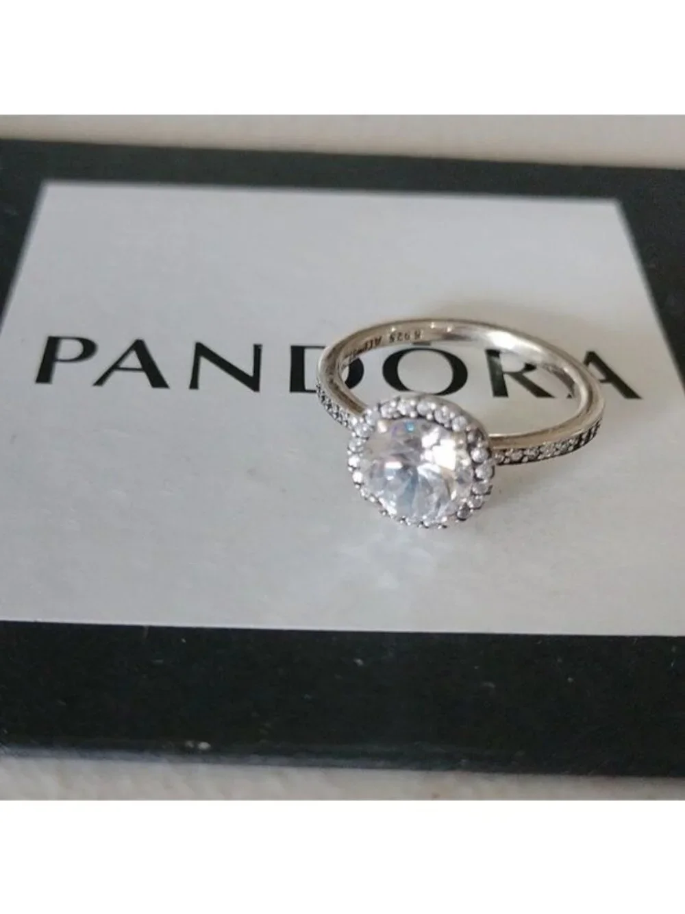 Pandora Sterling Silver Round Sparkle Halo Ring 196250cz, size 52